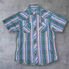 Wrangler チェック柄 半袖ウエスタンシャツ L