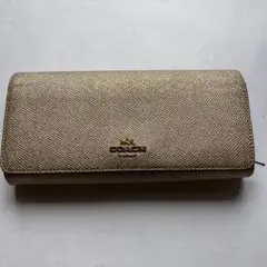 【鑑定済】コーチ COACH 長財布 ゴールド 金色 大容量 シボ革 スナップ