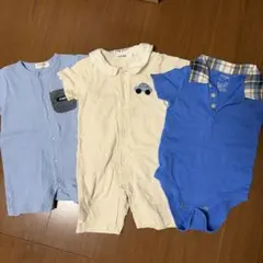 ロンパース3点セット（青・クリーム）