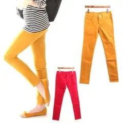 【新品】コーデュロイパンツ ストレッチパンツ カラースキニーパンツ イエロー M