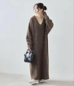 FREAK'S STORE ミニ ブークレ Vネック ニット ワンピース