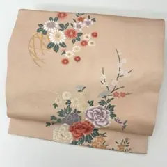 酉*か様 名古屋帯 正絹 上品な花 唐織 九寸 T-9549