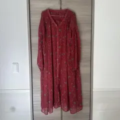 kastane 赤い花柄長袖シャツワンピース