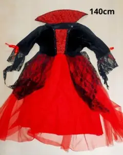 ハロウィン　仮装　コスプレ ドレス　ヴァンパイア　140 魔女　赤　黒　女の子