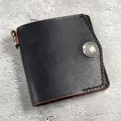 インディアンコンチョ❗️黒本革MiddleLeatherWalletフラップ全縫