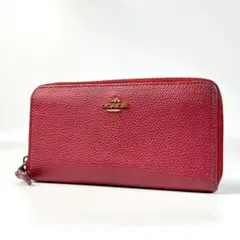 COACH コーチ 馬車ロゴ ラウンドファスナー 長財布 レザー ピンク Y2K 