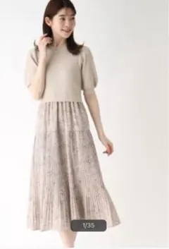 ニットドッキングフラワーワンピース【洗える】　index ライトグレー