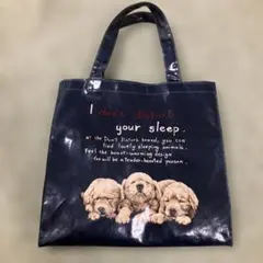 犬のイラスト付きネイビーエコバッグ