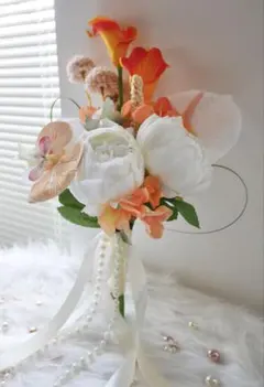 ウェディング アレンジメントブーケ ホワイトオレンジ