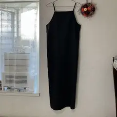 ブラック キャミワンピース ロング丈 シンプル