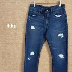 1881【ikka】ストレッチ✨ダメージ✨スキニーデニム【S】ドロスト　濃紺のサムネイル