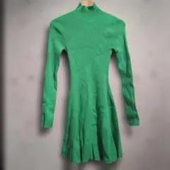 ZARA グリーン タートルネック ニットワンピース S