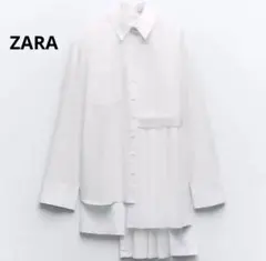 新品タグ付☆ ZARA アシンメトリー プリーツ ポプリンシャツ ベルト付のサムネイル
