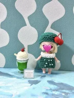 7センチドール服 ぷちリカちゃんシルバニアの赤ちゃん　メロンソーダワンピベレー帽