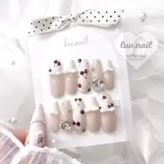 フレンチガーリー ワンホン チェリー 春ネイル リボン ハート ちゅるん