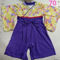 袴風ロンパース　花柄リボン付き着物風カバーオール 70サイズ