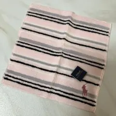 未使用タグ付 ポロラルフローレン タオルハンカチ ピンク ポニー刺繍 ボーダーのサムネイル