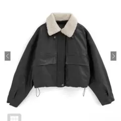 襟2Wayボア付きレザ一ジャケット グレー