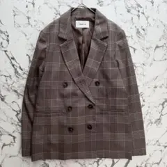 極美品◎フレイアイディー　グレンチェックダブルブレストジャケット　2022AW