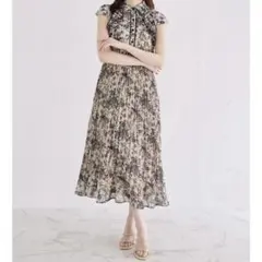 tocco フリル付きフラワープリントシャツプリーツワンピース