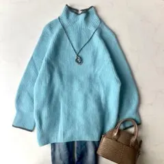 人気 スピックアンドスパン ミドルゲージ畦ラインビッグタートル ブルー ブラウン