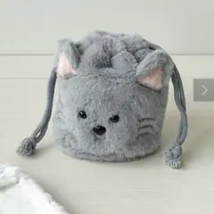 スリーコインズ♡うちの子かわいい 猫グレー巾着のサムネイル