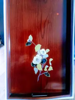 会津漆器　木地呂塗り　本金蒔絵　長手盆