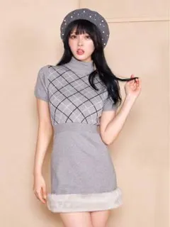 ダーリッチ チェックファーニットミニワンピース