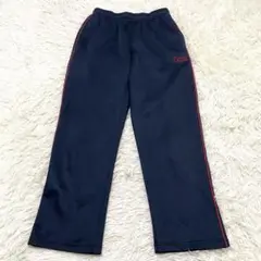 1642 ジャージパンツ メッシュ ロゴ刺繍 スポーツウェア 濃紺 赤 ドロスト