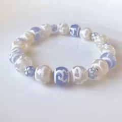 再販2 ブルー&ホワイト♡緑度母、宝瓶、満天天珠ブレスレット