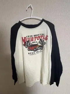 レトロカー柄 七分袖カットソー アイボリー/ブラック