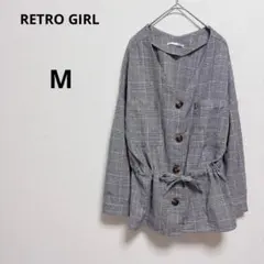 レトロガール　チェック柄 vネック長袖シャツ グレー　総柄　ロング　ウエスト紐のサムネイル