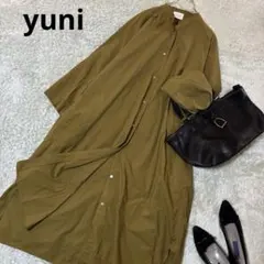 ユニ yuni バンドカラーシャツワンピース ロング コットン キャメルのサムネイル