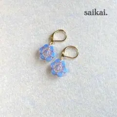 [1118]チェコガラスフラワーのシンプルピアス ハンドメイド ライトブルー
