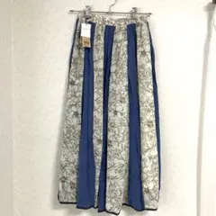 rps 花柄異素材配色フレアースカート（ブルー）