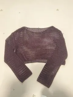 【美品】Sサイズ　ニット　ショート丈　ブラウン　鍵あみ