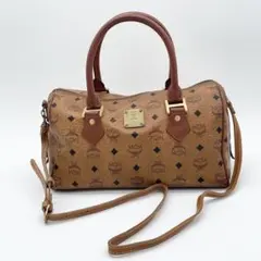 美品 MCM ヴィセトス 2way ミニボストンバッグ エムシーエム ブラウン