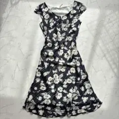 クミキョク　花柄ロングワンピース　【M】3　ネイビー　マーメイド　ストライプ