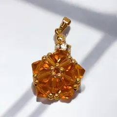 オレンジ ビジューチャーム ペンダントトップ リング型 約3.5cm チェーン無