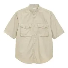 新品タグ付き/men'sスタンドカラーシャツ/Мsizeベージュ/半袖綿100%のサムネイル