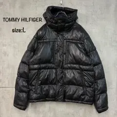 美品】トミーヒルフィガー ダウンコート 黒 L 1985タグ 希少 刺繍ロゴ 