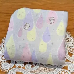 吸水性抜群！ふわふわ8重ガーゼハンカチ⭐️しずく猫　パープル☆fuwara
