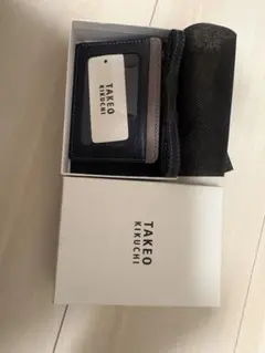 TAKEO KIKUCHI ネイビー レザー カードケース