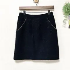 【プロポーション】 ツイード 台形ミニスカート 黒 ラメ 大人可愛い フェミニン