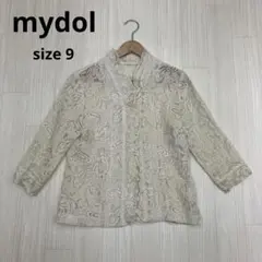 ◆ mydol レース シアー シャツ ブラウス フリルカラー 薄手 9 麻 混