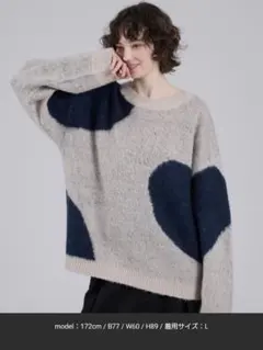 ONCILY(オンシェリー） ハートミックスシャギーニット アイボリー　ネイビー