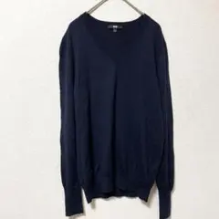 ユニクロ　UNIQLO ネイビー Vネック ニット Lサイズ　無地　ウール100