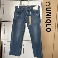 新品タグ　UNIQLO ボーイフレンドクロップドジーンズ　ユニクロ　ダメージ加工