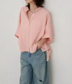 LARUTA ワッシャーバンドカラーブラウス