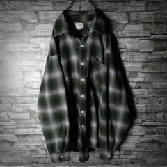 Backersウール混紡長袖ネルシャツ オンブレチェック 厚手 ワイドシルエット